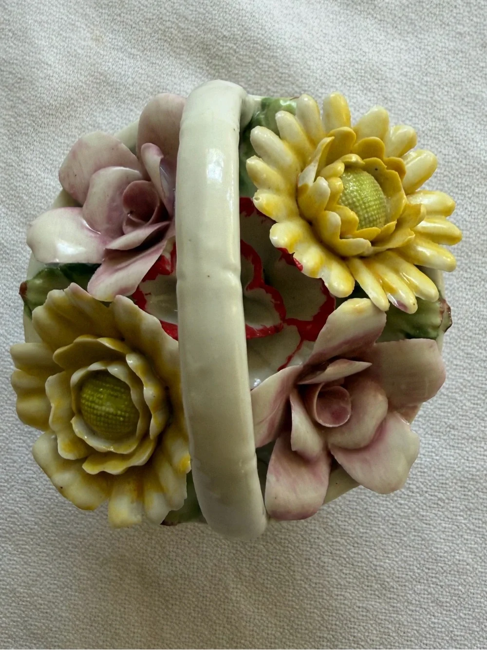 VTG Hand-Painted Porcelain Floral Basket Accent